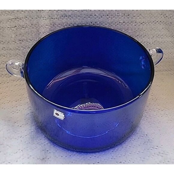 Vintage Blenko Cobalt Blue Glass Handmade Straight Sides  With Handles - Picture 3 of 8